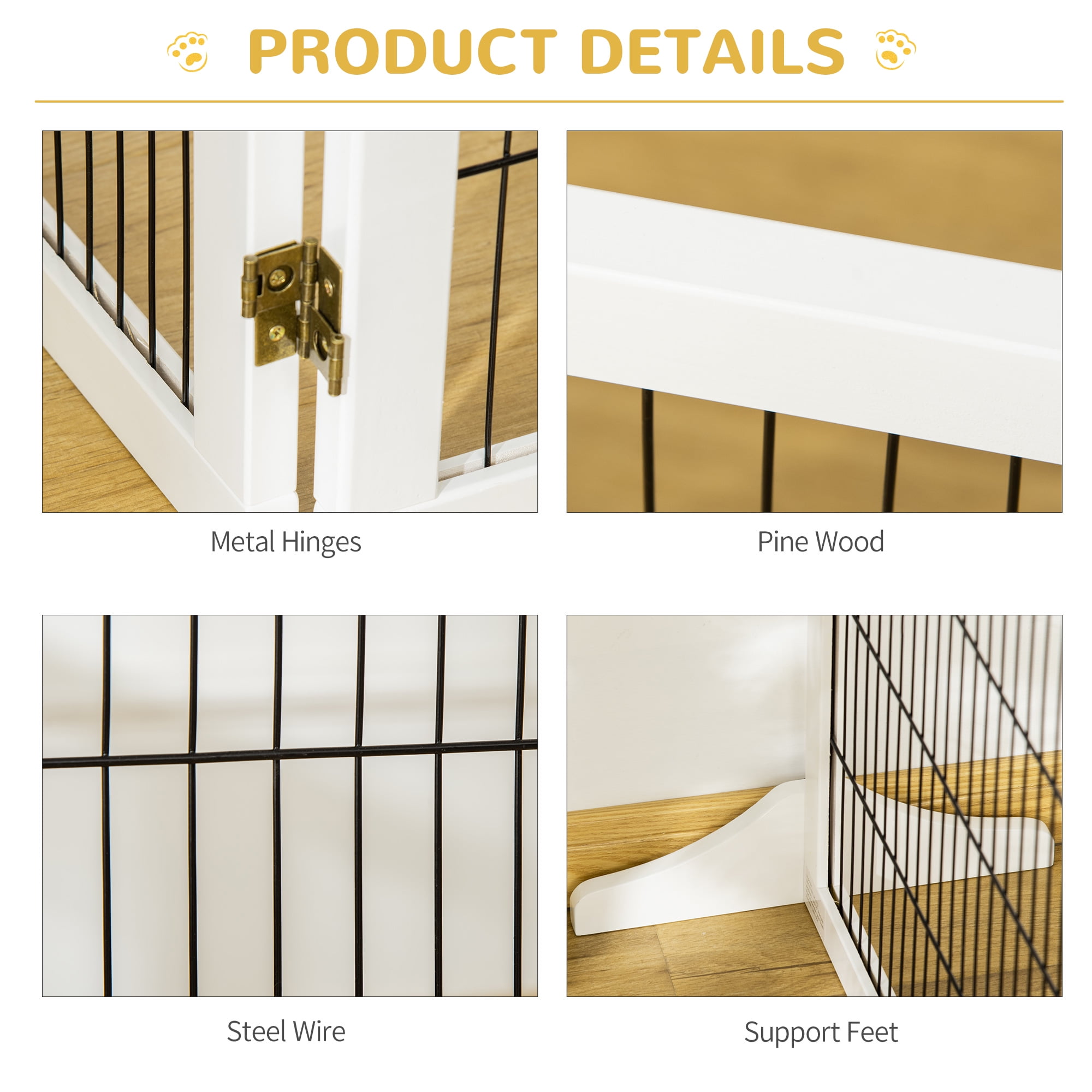 PawHut Wooden Pet Gate for Doorway & Stairs, Small & Medium Dogs, White