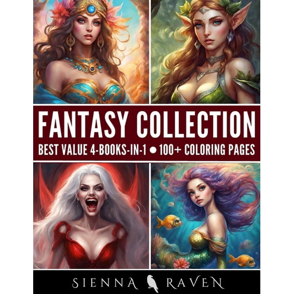 Fantasy Collection: Adult Coloring Book with Over 100 Coloring Pages of Mermaids, Vampires, Elves and Mystic Goddesses (, (Paperback)