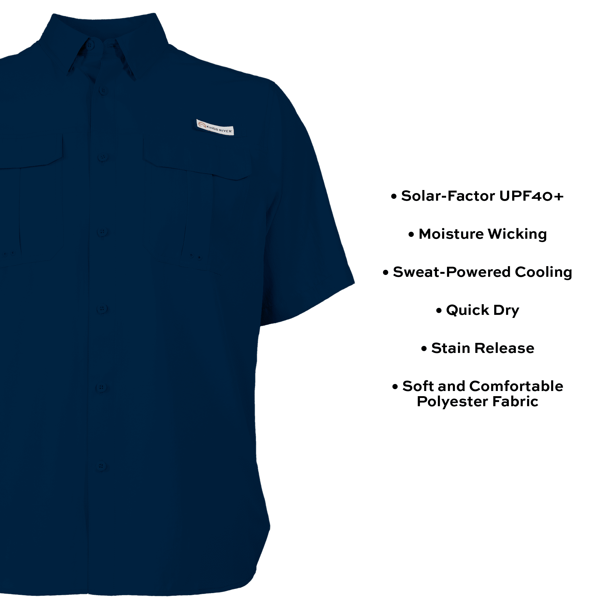 Kings River Men's Short Sleeve Fishing Guide Shirt, Estate Blue, Size 3XL