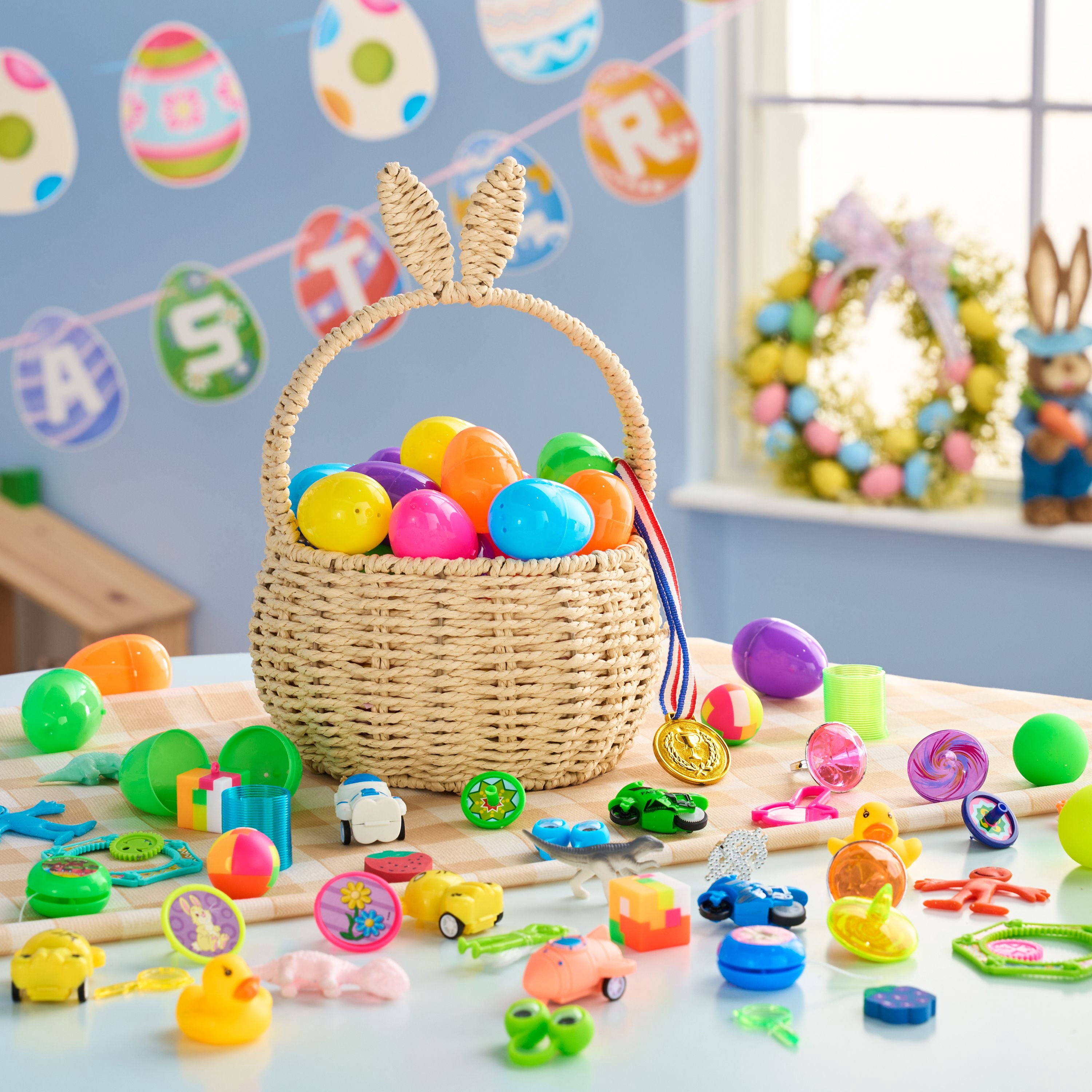 Joyfy 48 Packs Prefilled Easter Egg,Easter Egg with Toys Inside,Easter Basket Stuffers for Kids Easter Basket Classroom Exchange Toddler Boys Girls