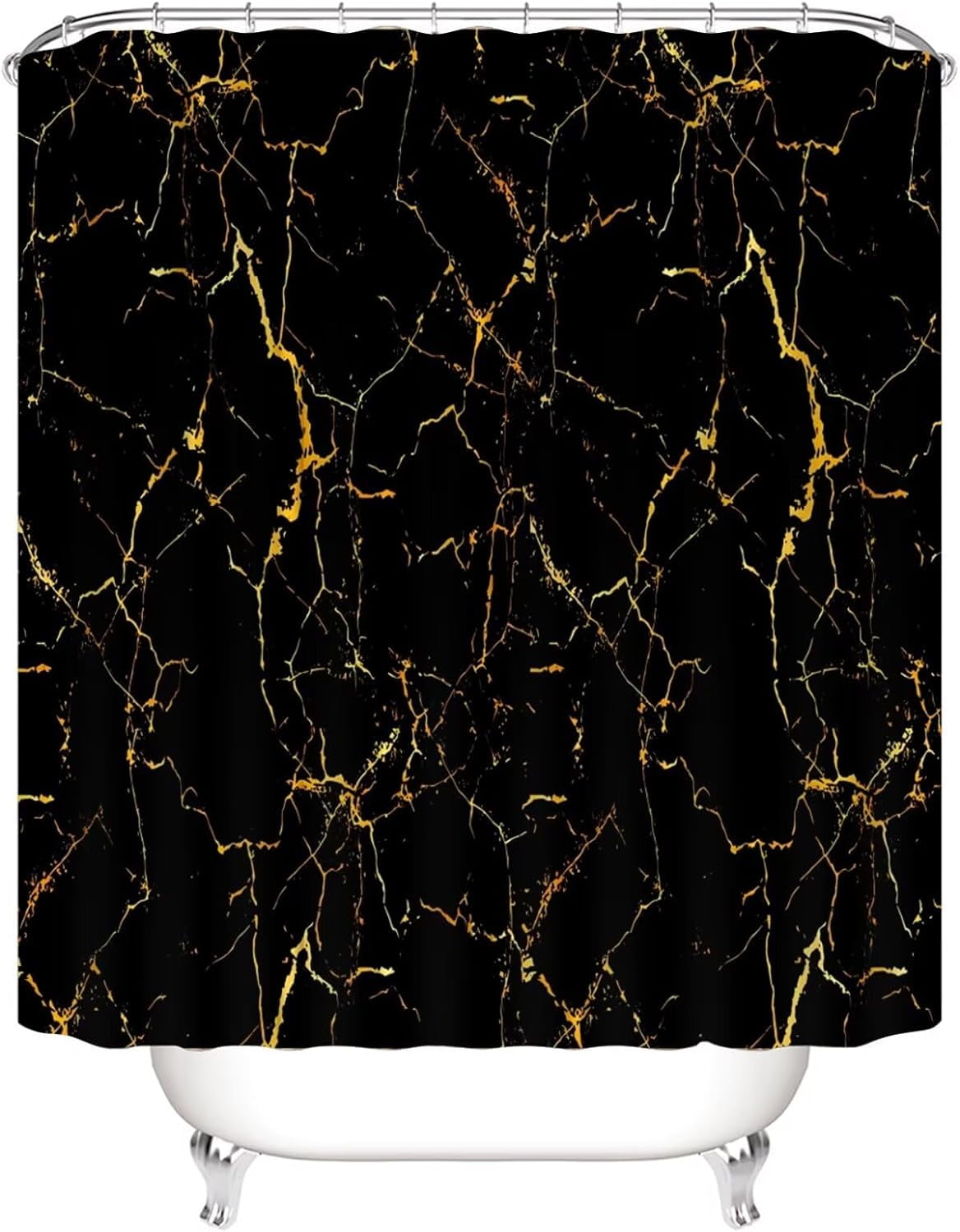 4 Pcs Shower Curtain Sets Black and Gold Marble Bathroom Sets with Shower Curtain and Rugs and Accessories Luxury Bathroom Curtain Decor Sets with 12 Hooks