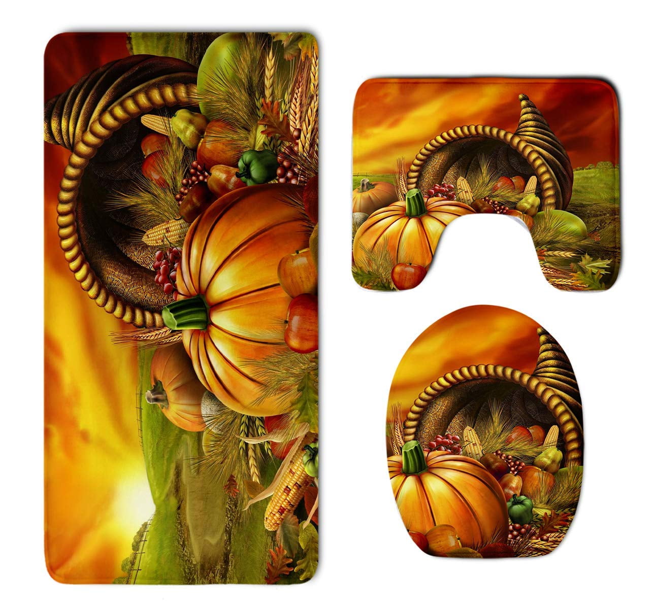 GOHAO Thanksgiving Pumpkin Art 3 Piece Bathroom Rugs Set ...