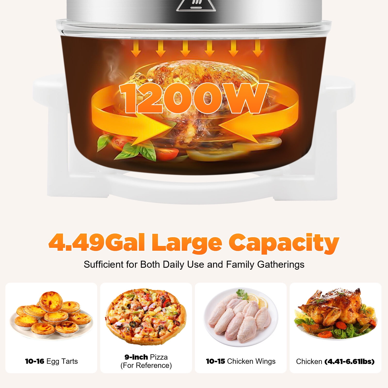 17.96 Quart Air Fryer with Halogen Heating, 360° Viewable Glass Pot, Adjustable Temperature & Timer, Perfect for Grilling, Baking, Roasting, and More