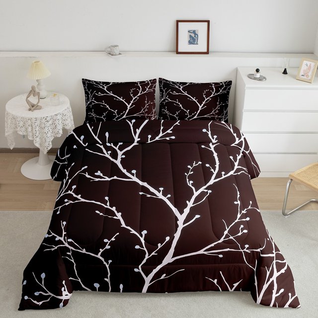 Erosebridal Farmhouse Plant Bedding Full Comforter Set, Branches Down Comforter, Botanical Decor, Ultra Soft 3-Piece