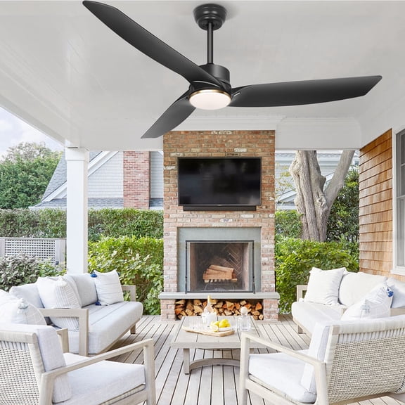 Ohniyou 56" Indoor Outdoor Ceiling Fan with Lights and Remote 3 Blades Dimmable Farmhouse Modern Ceiling Fan for Patio Porch Living Room Bedroom, Black