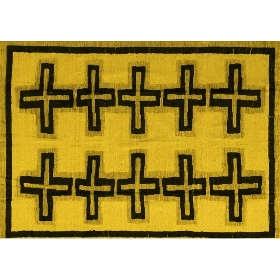 Ahgly Company Indoor Rectangle Abstract Yellow Modern Area Rugs, 8' x 10'
