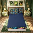 thumbnail image 4 of meiyoeat Rainbow Cartoon Dinosaur Zipper Comforter Set with Fitted Sheet and 2 Pillowcases for Boys Girls, Vibrant Prehistoric Wildlife Zipper Bedding Set, Blue, Blue Reversible, 3pcs, 4 of 6