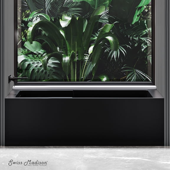 Voltaire 60 x 32 Skirted Left Drain Soaking Apron Bathtub in Matte Black with Integrated Overflow and Armrest, Drain Included