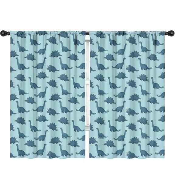 Blackout Kids Curtains,Dinosaur and Silhouette Blue Pattern Children's Insulated Curtains Set Of 2,Bedroom Essentials,Toddler Room Decor 52"x84"