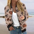 thumbnail image 2 of Chaqueta bomber con temática de Halloween para mujer, con lindos fantasmas, murciélagos y estampado de luna, informal, ligera, con cremallera, 2 of 5