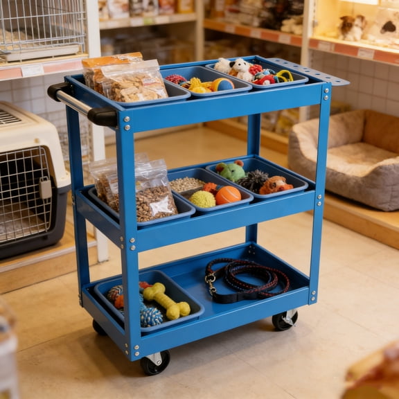 GDF Studio 3-Tier Rolling Mechanic Tool Cart, Heavy Duty Steel Utility Cart with Lockable Wheels, Blue