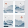 thumbnail image 2 of PixonSign Framed Wall Art Pastel Blue Mountain Landscapes Prints, Set of 4 Sunrise Bird Sky Wall Decor Arts, Nature Wall Décor, Adhesive Canvas Poster, Modern Home Artwork - 11"x14" White, 2 of 5
