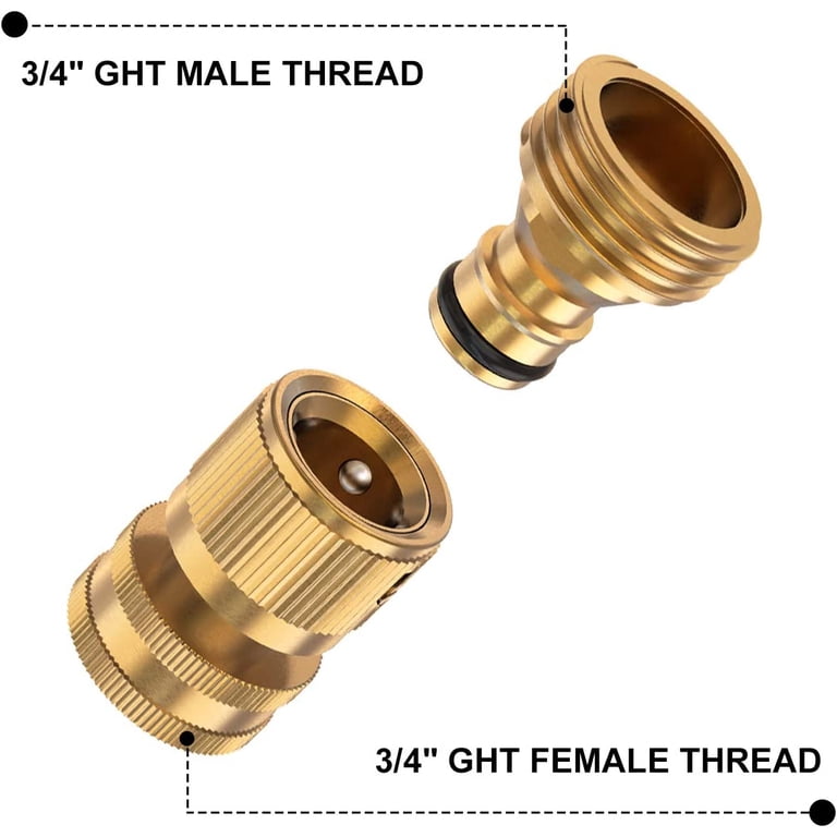 QWORK 3/4 Inch Brass Garden Hose Quick Connect Set – 2 Pairs, Male & Female, For Car Wash & Irrigation