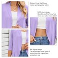 thumbnail image 3 of Blusa cubierta para mujer, chaqueta cubierta con dobladillo con volantes y manga tres cuartos de Color puro de verano, 3 of 5