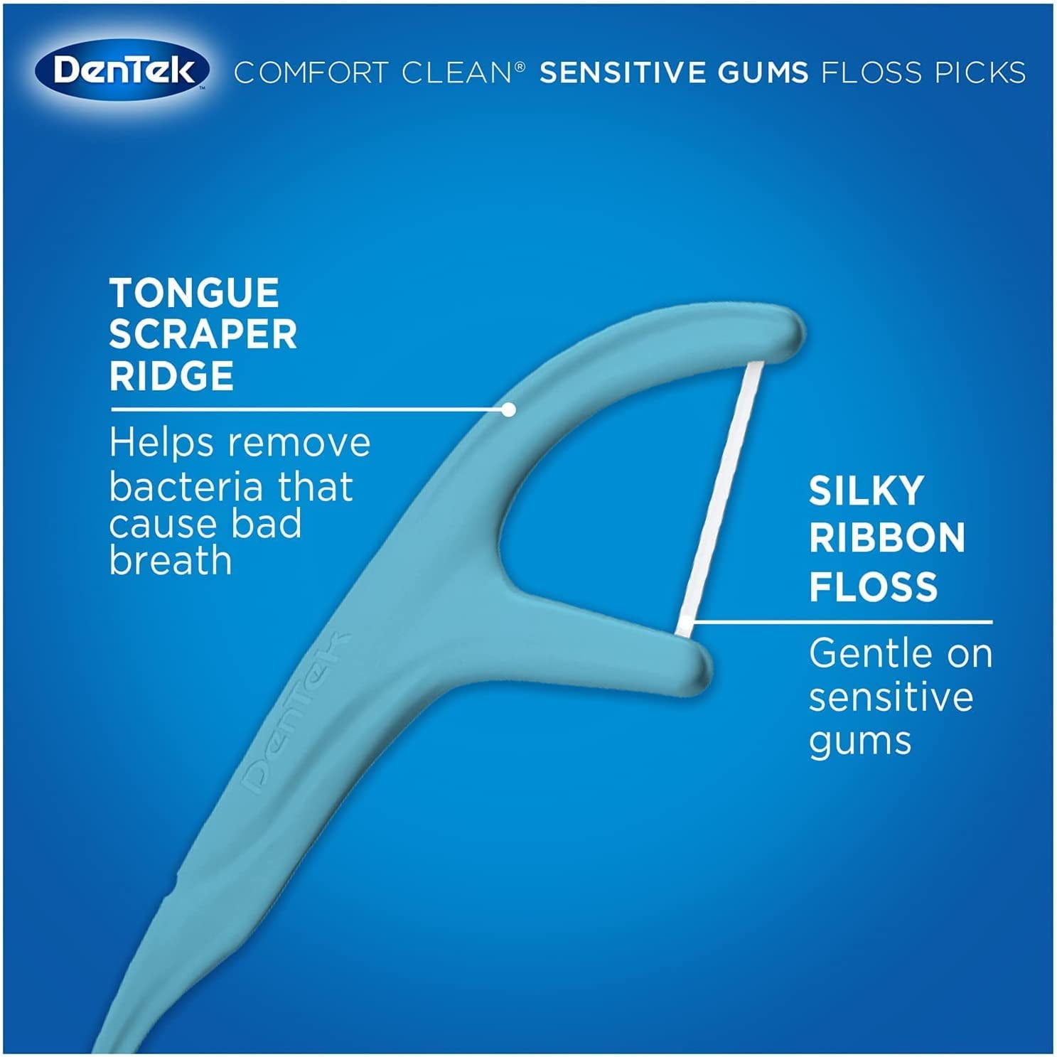 DenTek Comfort Clean Sensitive Gums Floss Picks, Soft & Silky Ribbon, 150 Count, - 6 Pack