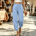 thumbnail image 4 of Qingpeng Womens Textured Woven Jogger Pants Elastic Drawstring High Waisted Side Hidden Pockets Button Decor Cuff Loose Summer Casual Trousers, 4 of 7