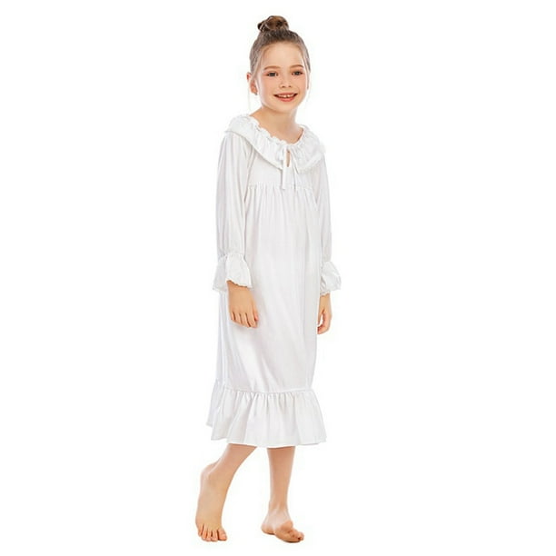 Uccdo Teens Big Girls Cotton Nightgown Long Sleeve Pajamas Sleepshirts ...