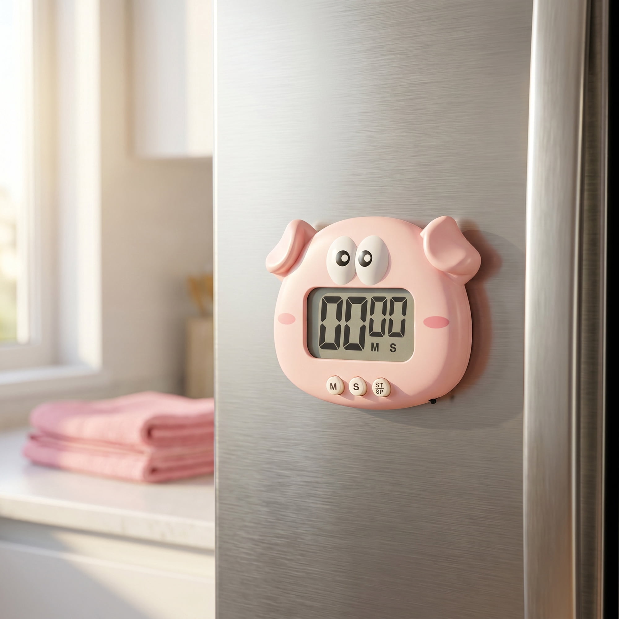 Unique Bargains Digital Kitchen Timer with Loud Alarm and Magnetic Backing Pink Pig
