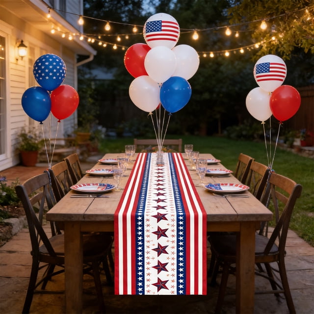 Independence Day Table Runner American Flag and Stars Pattern Polyester 73 x 14 Inches for July 4th Party Decorations