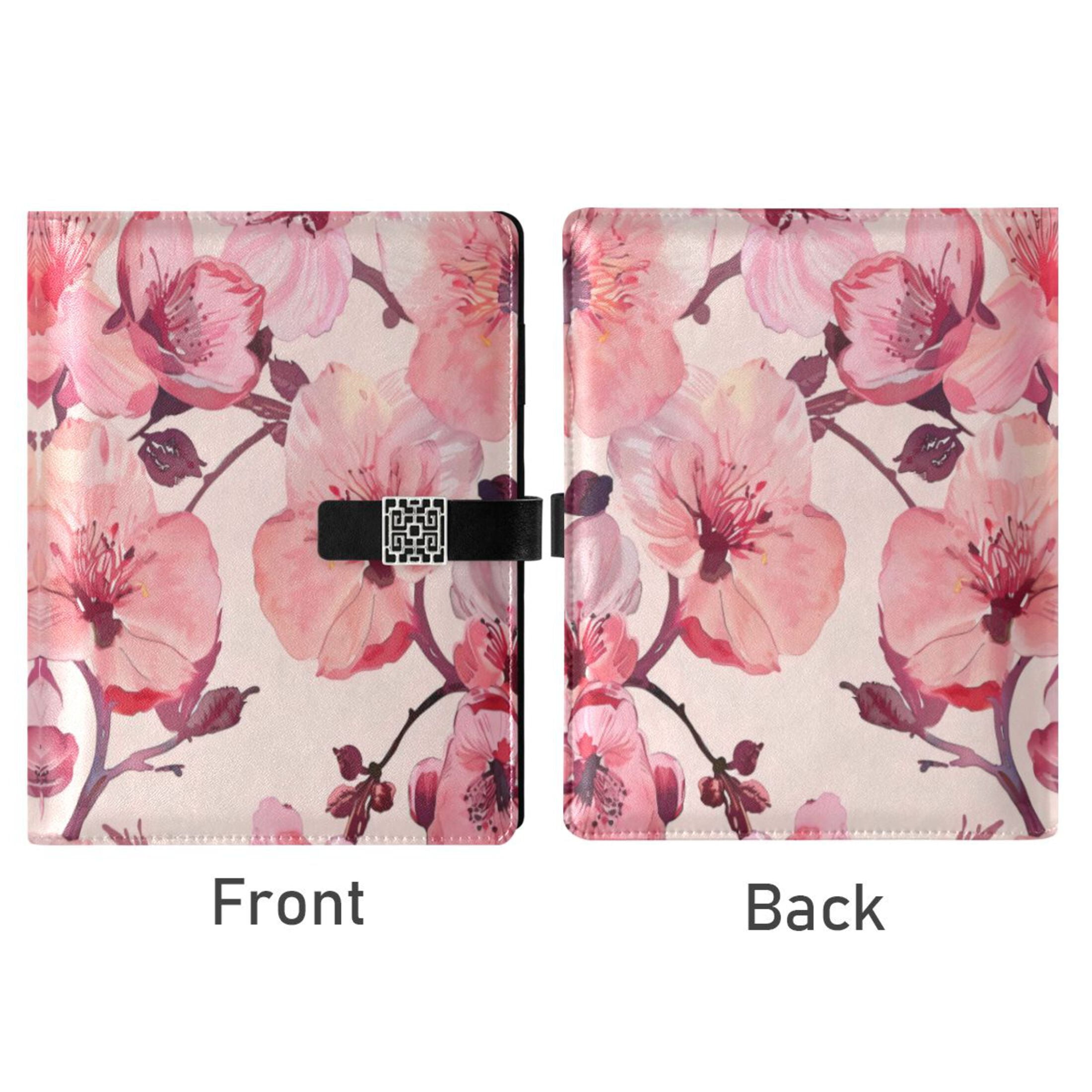 Leather Planner Leather Notebook Notebook Journal Binder Design Pen Pocket Design Convenient for Storage Large Pink Flowers
