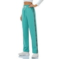 thumbnail image 3 of Women Casual Cotton Solid Drawstring Elastic Waist Long Straight Pants, 3 of 9