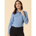 thumbnail image 2 of DARING DIVA Women's Dots Point Collar Chest Pockets Button Up Shirt XS Light Blue Floral, 2 of 5