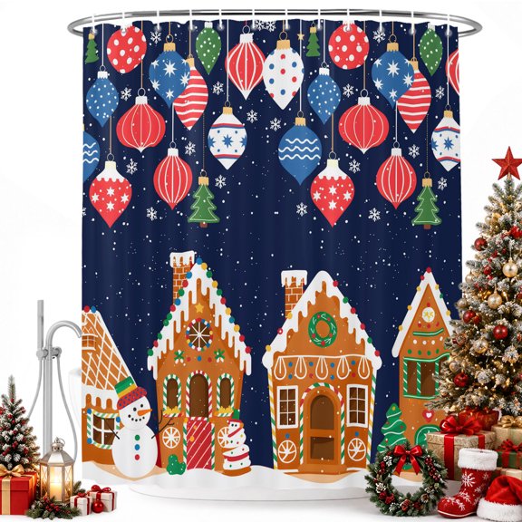 Winter Snowman Christmas Tree Shower Curtain for Bathroom, Snowing on Blue Waterproof Shower Curtains Washable Quick Dry with Hooks Bathtub Curtains 36x72IN