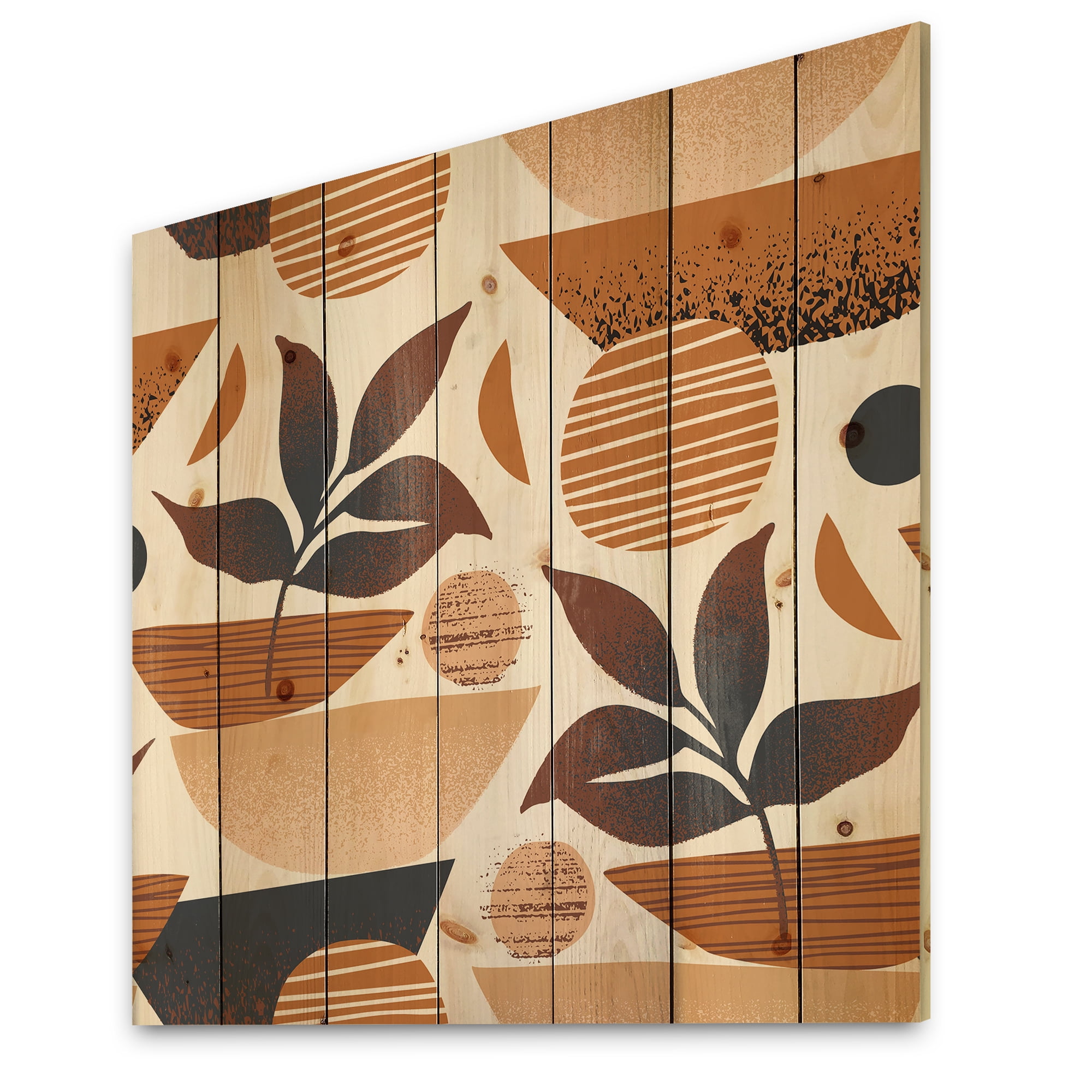 Designart 'Tropical Leaf Silhouettes and Shapes on White' Modern Print on Natural Pine Wood