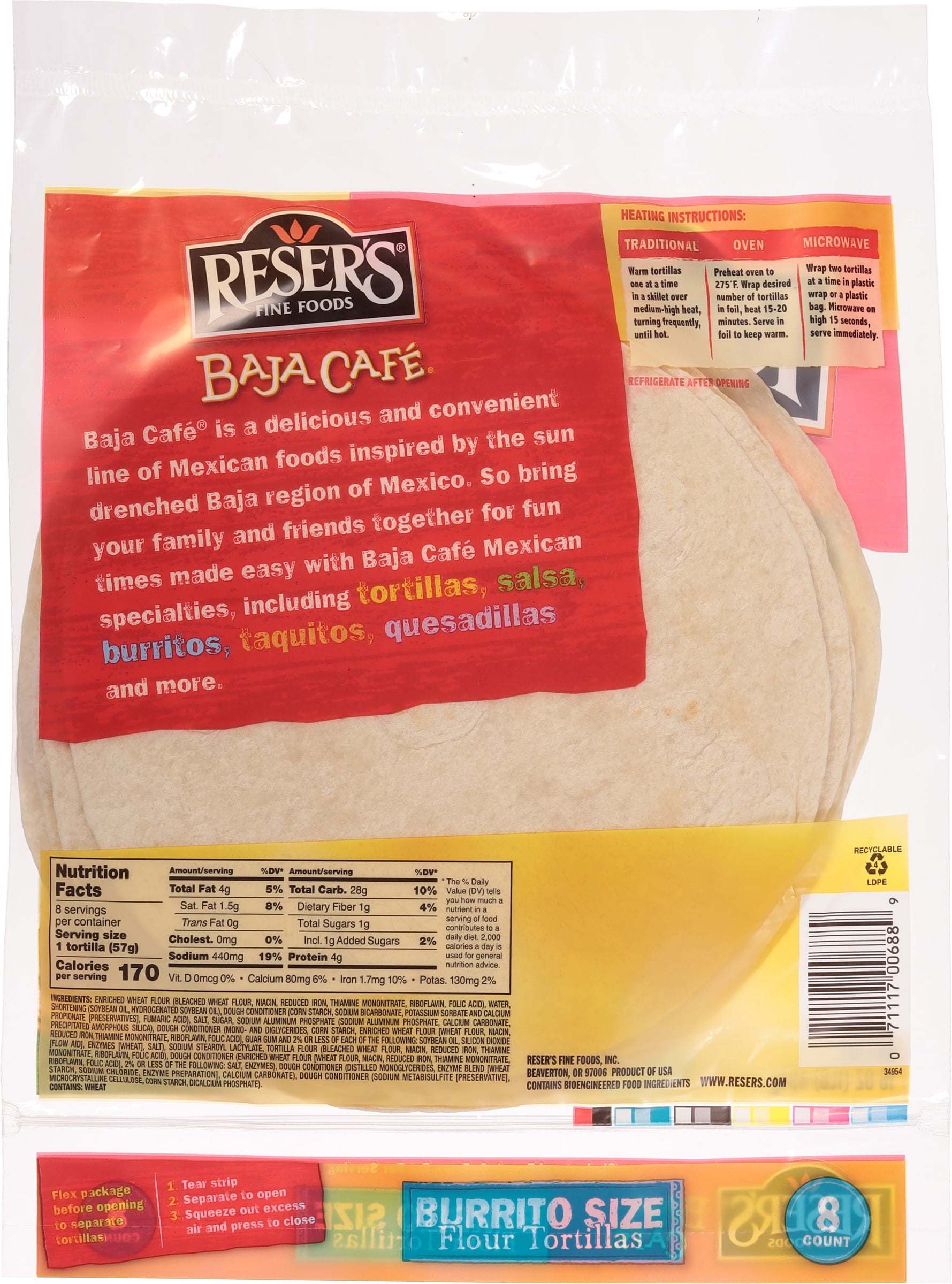Resers Baja Cafe Burrito Flour Tortilla 10", 16 oz, 8 Count