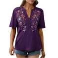thumbnail image 2 of YHAJDS Short Sleeve Sweater for Women V Neck Embroidered Detail Loose Casual Summer Top, 2 of 4