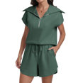thumbnail image 4 of Conjuntos Cortos de Chándal de Verano con Media Cremallera para Mujer Verde Oscuro L, 4 of 9