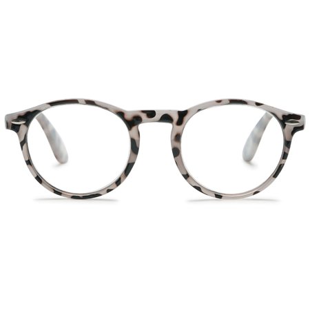 MAGIMODAC Round Reading Glasses Womens Mens Spring Hinge Lightweight Classic Retro Readers Eyeglasses 0.0 1.0 1.5 2.0 2.5 3.0 3.5 Grey tortoiseshell, +1.0