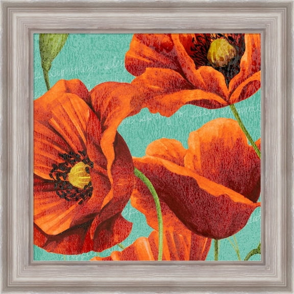 Great Art Now Red Poppies on Teal I by Studio W, Framed Wall Art, 20W x 20H