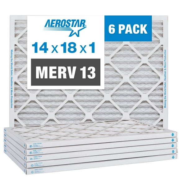 Aerostar 14x18x1 MERV 13 Pleated Air Filter, AC Furnace Air Filter, 6 Pack