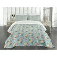 thumbnail image 3 of Ambesonne Shabby Flora Quilted Bedspread Set 3 Pcs, Summer Roses Bridal, King Size, Turquoise Pale Pink, 3 of 5