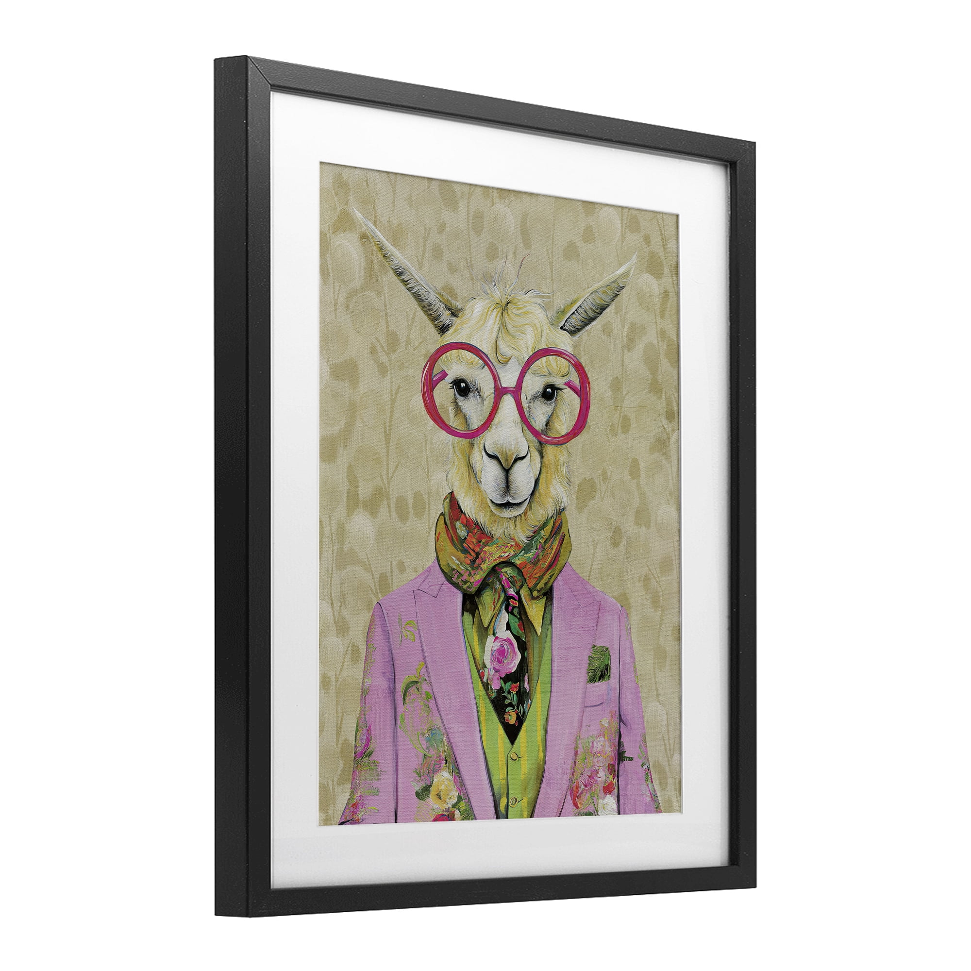 Stupell Industries Stylish Llama with Glasses Black Framed Print Under Glass, design by Svetlana Aleynikova