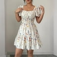 thumbnail image 2 of HAJWOH Summer Dresses for Women Vacation Smocked Square Neck Floral Mini Dress Short Sleeve Ruffle Peasant Sundress, 2 of 8