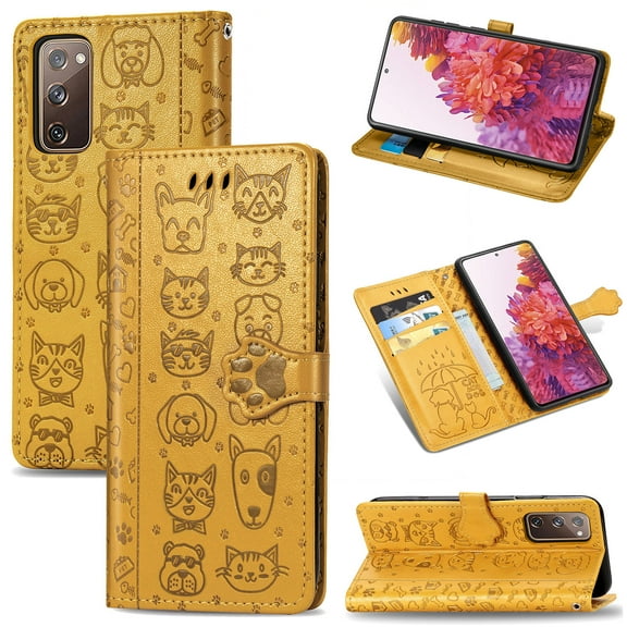 Allytech Galaxy S20 FE 5G Case, Galaxy S20 FE Case Wallet, Premium PU Leather Folio Flip Stand Cover With Hand Strap Credit Cards Holder Wallet Case for Samsung Galaxy S20 FE 5G, Yellow