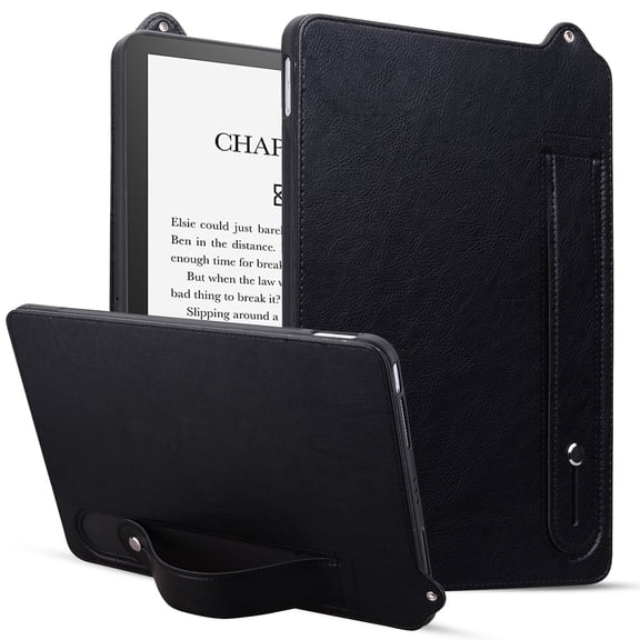Protective Case for 6.8" Amazon Kindle Paperwhite 11th Generation 2021 Released, PU Leather Slim Lightweight Stand Hand Strap Anti-Scratch Case Cover for Kindle Paperwhite 2021 6.8 Inch, Black