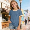 thumbnail image 2 of KPOPLK Toddler T Shirt for Girls Crewneck Top Short Sleeve Summer Shirt with Solid Basic Soft Tee 2T 3T 4T 5T 6T 7T 8T 9T Size 1-2 Years,Blue, 2 of 5