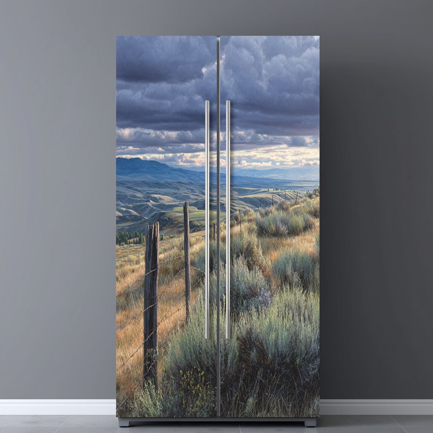 Self Adhesive Vinyl Refrigerator Wrap Set North Dakota Prairie Door Mural Removable Fridge Sticker Peel and Stick&nbsp;Full Door Cover Decal Kitchen Bar Decor