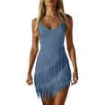 thumbnail image 2 of Ovbmpzd Mini Womens Summer Dresses A-Line Western Solid Blue Dresses Casual Sleeveless V-Neck Dresses Womens Dresses,S, 2 of 6