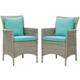 thumbnail image 1 of Side Dining Chair Armchair, Set of 2, Rattan, Wicker, Light Grey Gray Blue, Modern Contemporary Urban Design, Outdoor Patio Balcony Cafe Bistro Garden Furniture Hotel Hospitality, 1 of 3