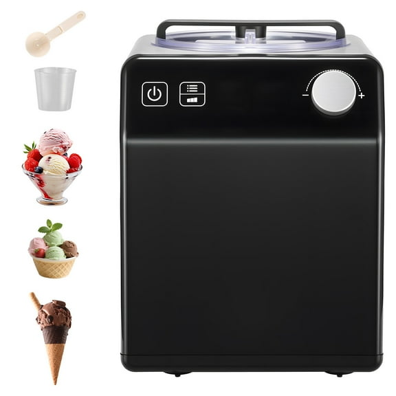 KFFKFF Upright Automatic Ice Cream Maker with Built-in Compressor, 2 Quart Capacity, Stainless Steel Electric Sorbet and Yogurt Machine, 4 Modes with Digital Display and Timer
