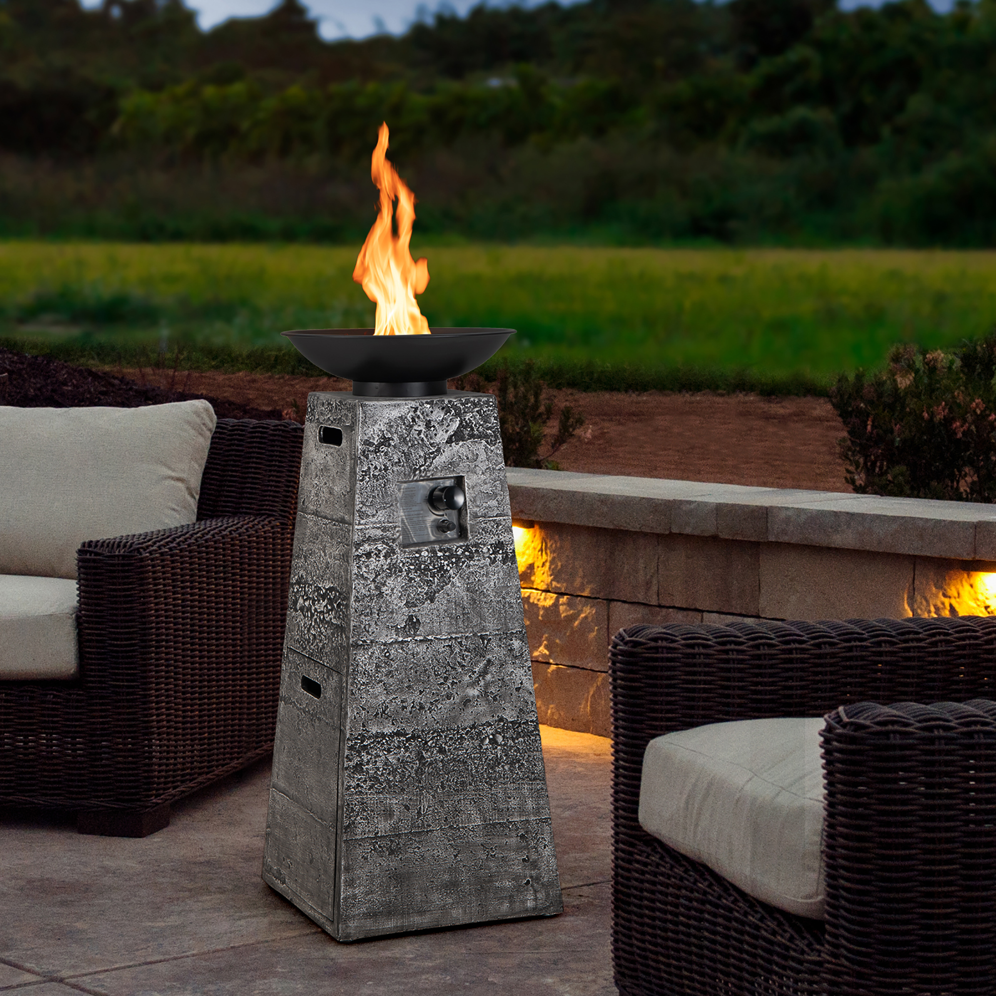Costway 48'' Outdoor Propane Fire Bowl Column W/ Lava Rocks & PVC Cover 30,000 BTU