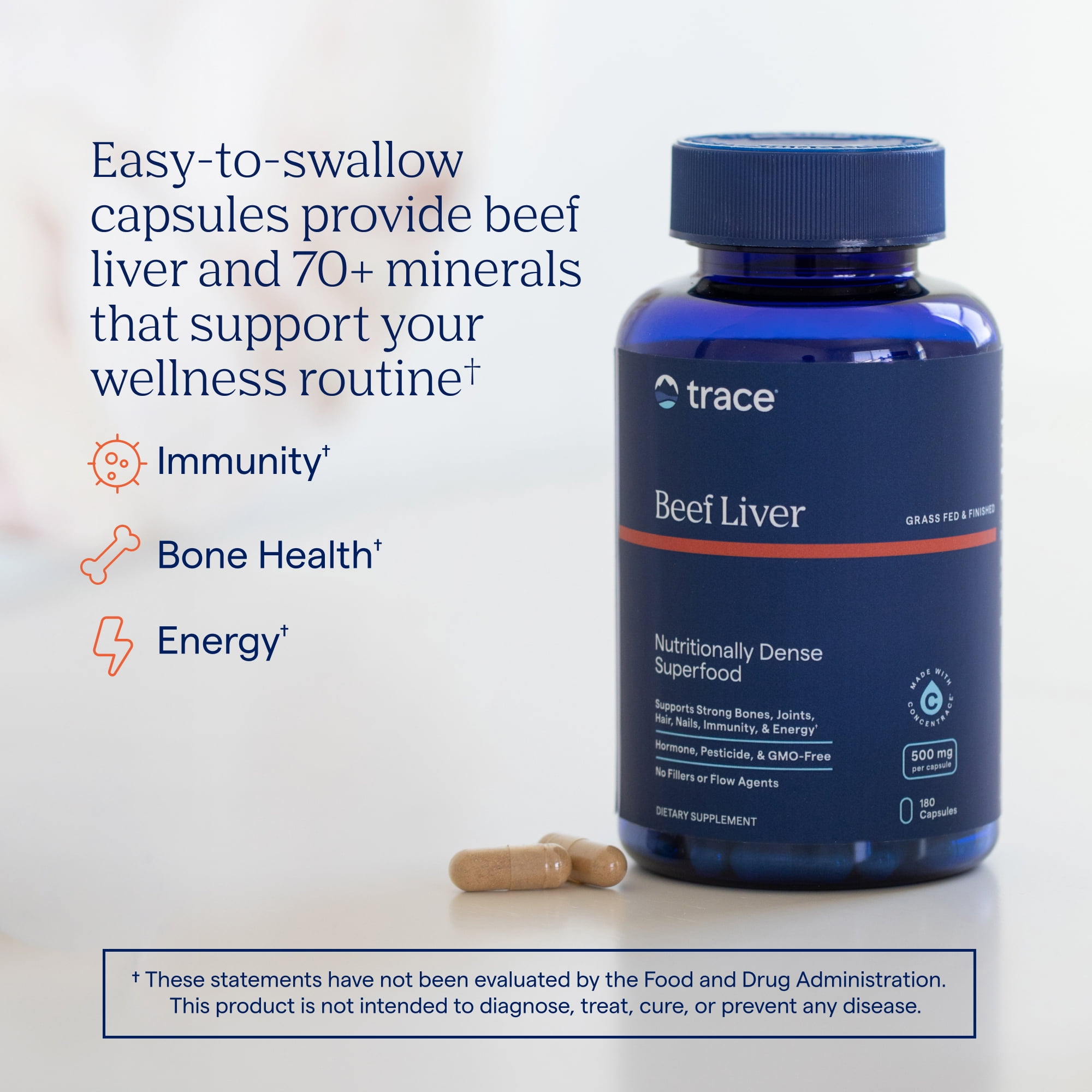 (2 pack) Trace Minerals Beef Liver Supplement for Bone, Energy, Immune & Organ Support, Healthy Hair & Skin, 180 Count (30 Servings)