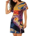 thumbnail image 2 of Balery Colorful Gecko Jungle Art Camisón de manga corta con cuello redondo para mujer, cómodo y elegante., 2 of 6