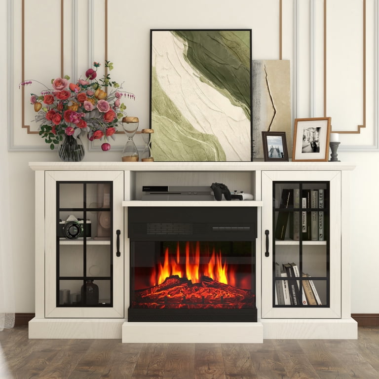 Oneinmil 59'' Fireplace TV Stand for TVs up to 65, 12 Flame Colorsu002612 LED  Light Colors, TV Console with 3-Sided Glass Fireplace, for Living Room,  White - Walmart.com