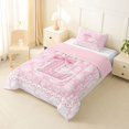 thumbnail image 2 of Manfei Pink Princess Letter L Bow Twin Comforter Sets, Boho Damask Flower Bedding Set for Girls Women, Pink Reversible, 2 Pieces, 2 of 6