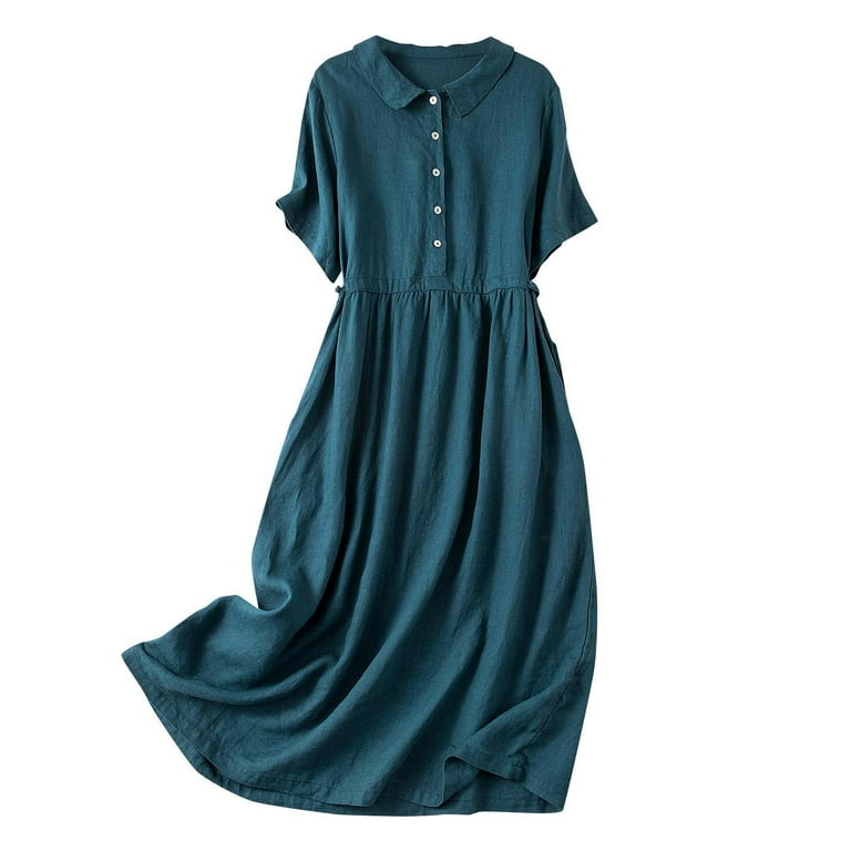 Xqxayjr Ladies Casual Vintage Cotton Linen Pleated Flowy Midi Sun Dresses Under $5 Summer Short Sleeve Graduation Dress Round Neck Holiday Western Dress Mother's Day Gifts - Walmart.com Xqxayjr Ladies Casual Vintage Cotton Linen Pleated Flowy Midi Sun Dresses Under $5 Summer Short Sleeve Graduation Dress Round Neck Holiday Western Dress Mother's Day Gifts - Walmart.com